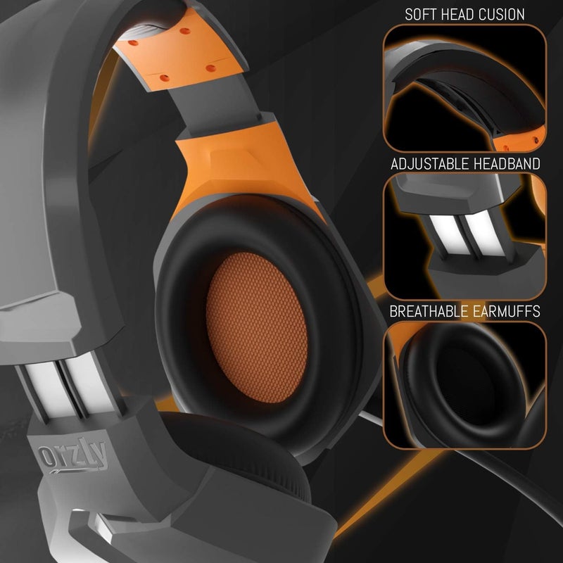 Orzly Gaming Headset (Orange) for PC and Gaming Consoles PS5, PS4, Xbox Series X | S, Xbox ONE, Nintendo Switch & Google Stadia Stereo Sound with Noise Cancelling mic - Hornet RXH-20 Vesuvius Edition - Image 4